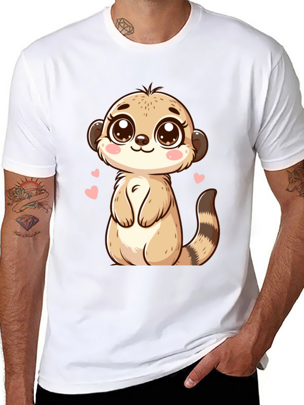 Cute Meerkat Cartoon Black T-Shirt