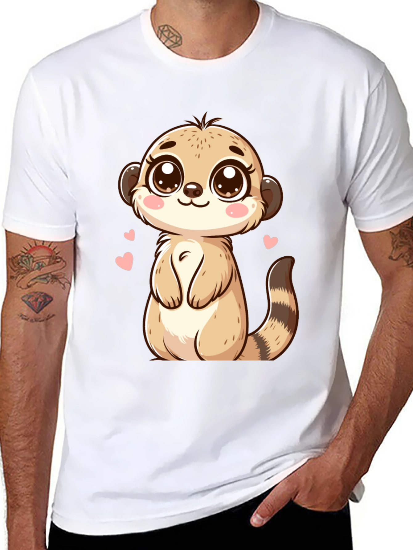 Cute Meerkat Cartoon Black T-Shirt
