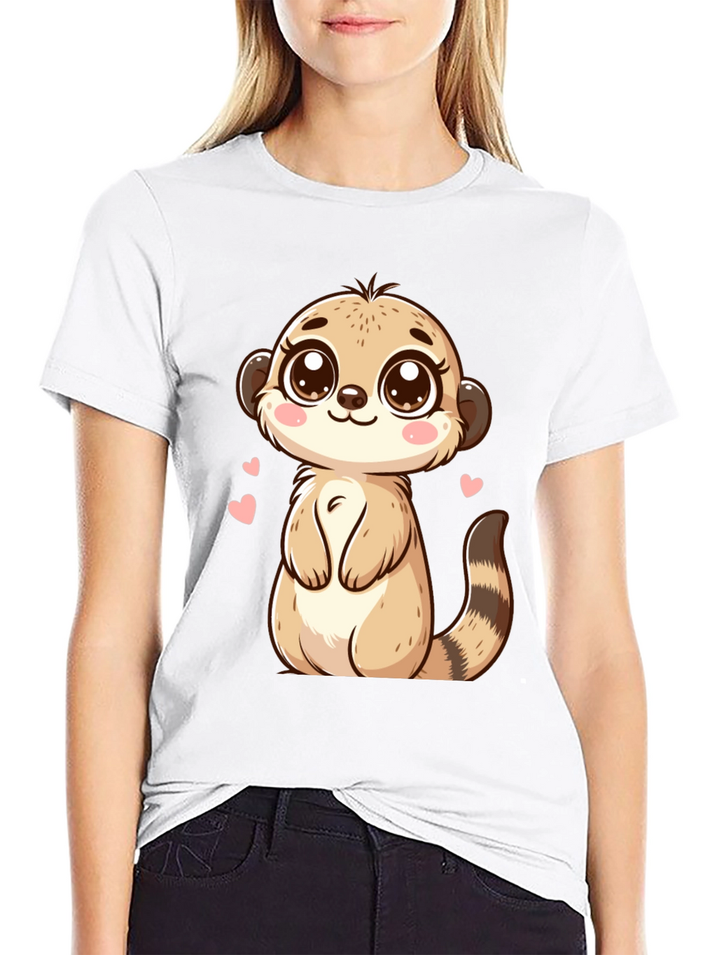 Cute Meerkat Cartoon Black T-Shirt