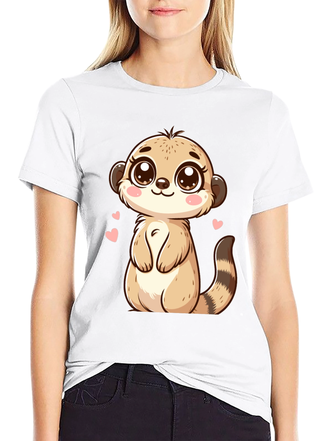 Cute Meerkat Cartoon Black T-Shirt