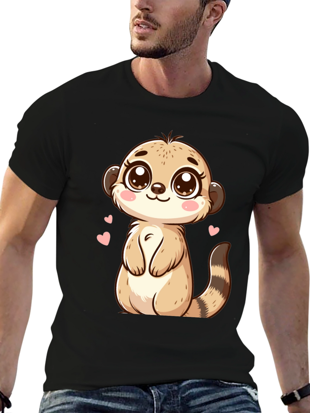 Cute Meerkat Cartoon Black T-Shirt