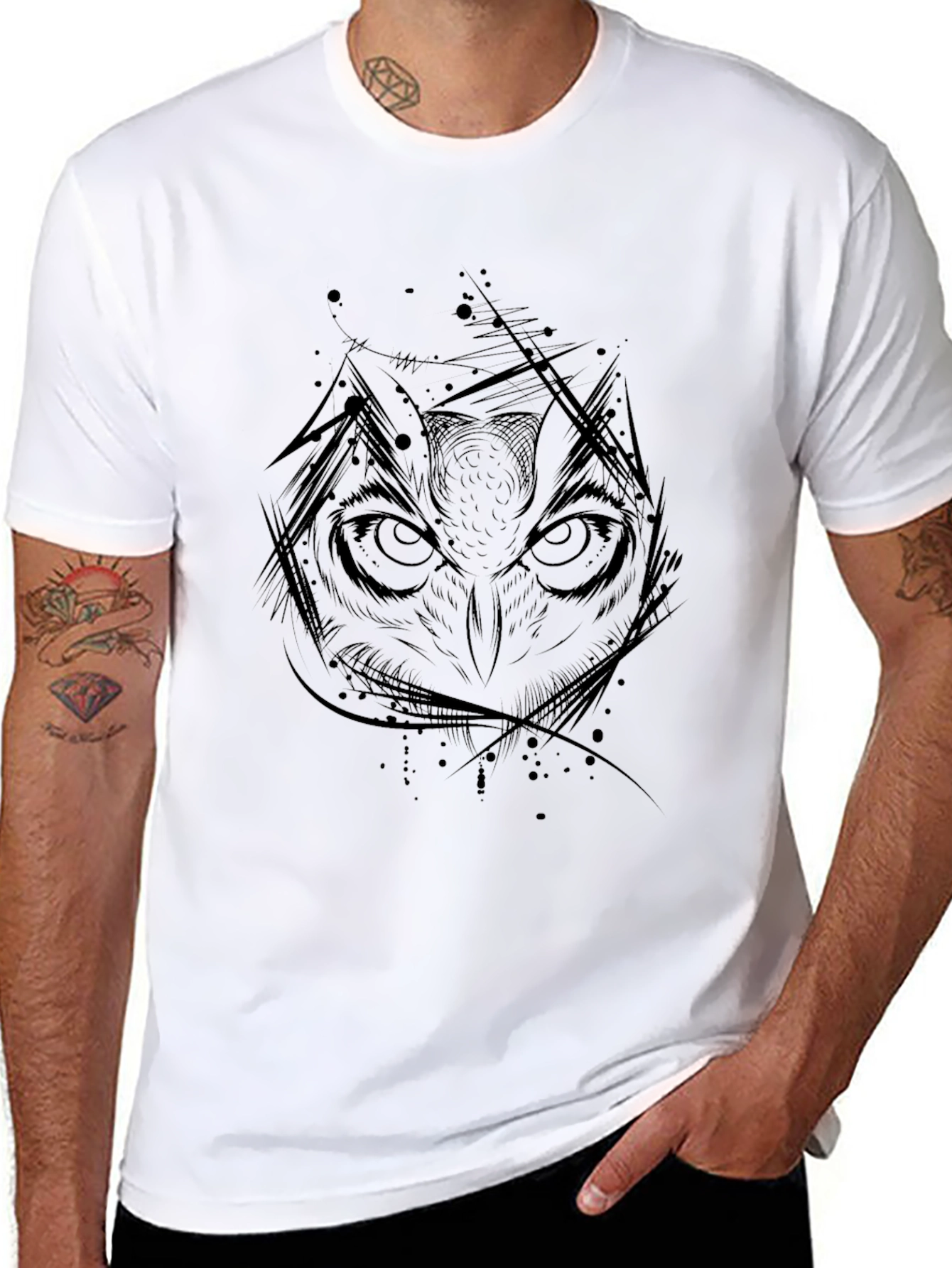 Owl Graphic Print Black T-Shirt for Men