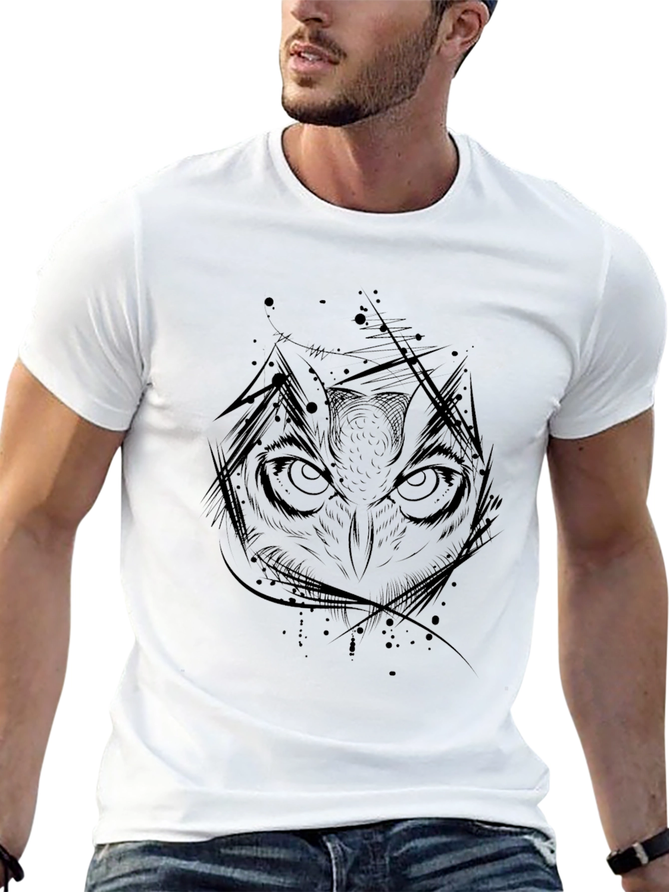Owl Graphic Print Black T-Shirt for Men