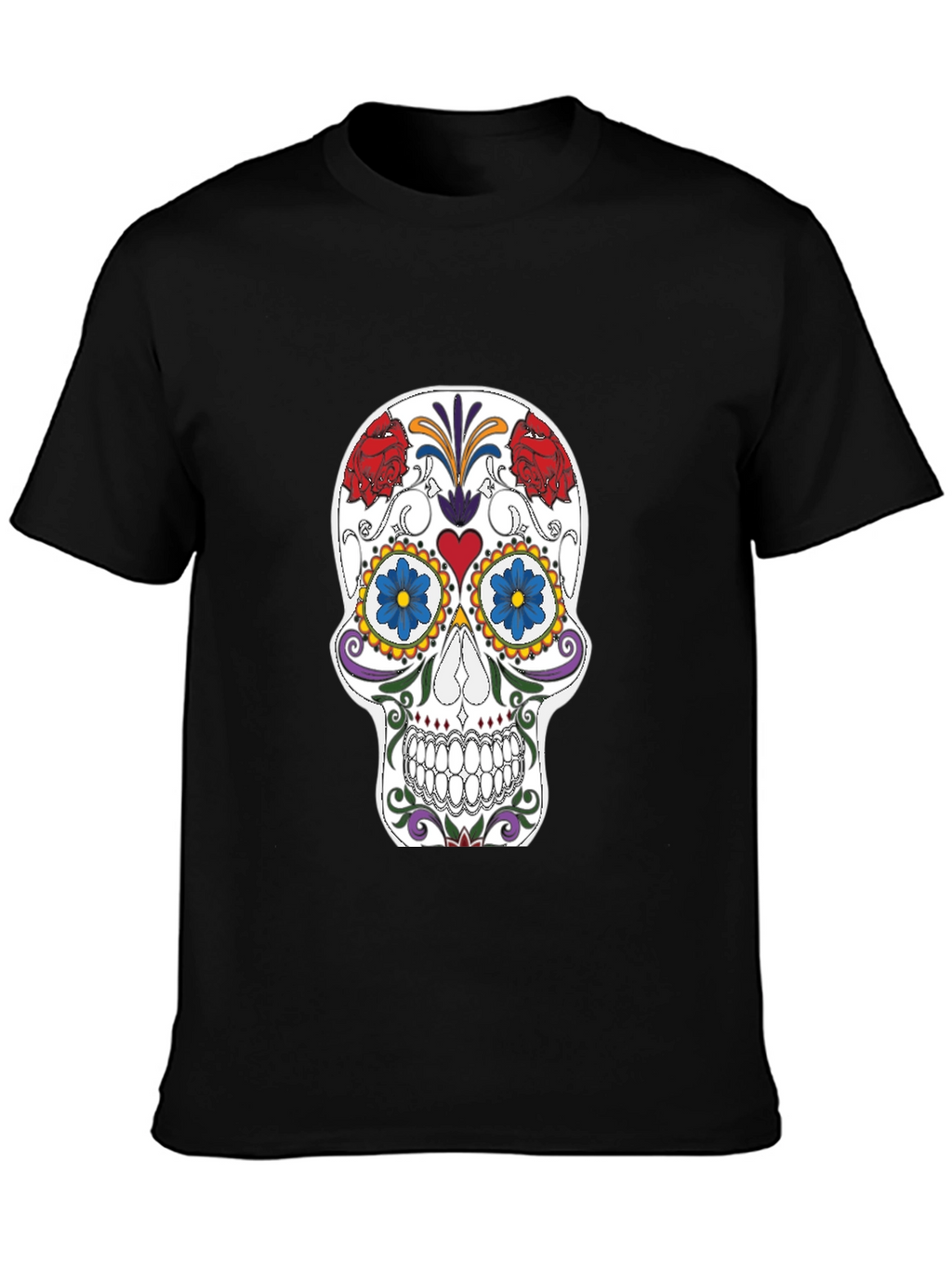 Sugar Skull Graphic Tee - Black Cotton
