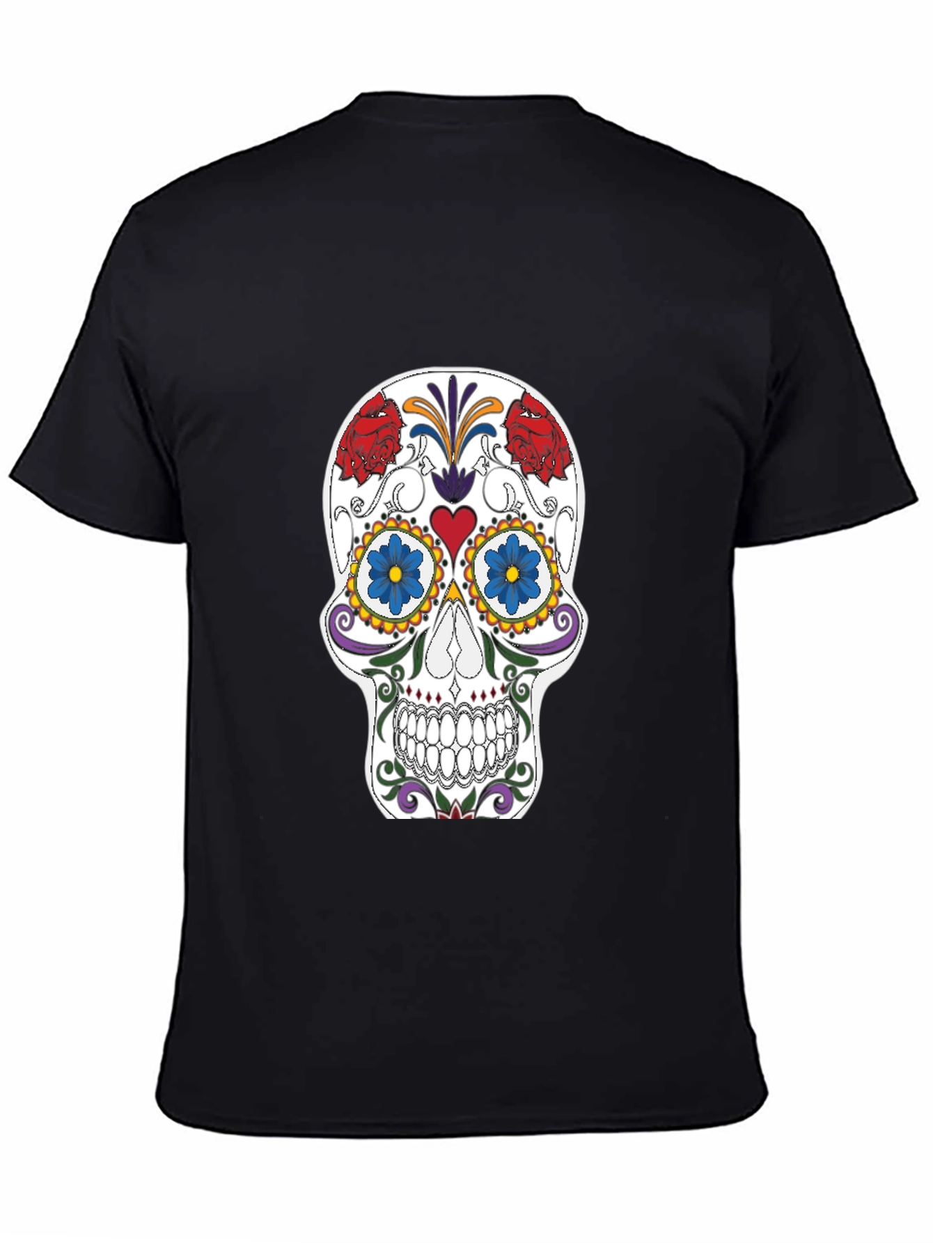 Sugar Skull Graphic Tee - Black Cotton