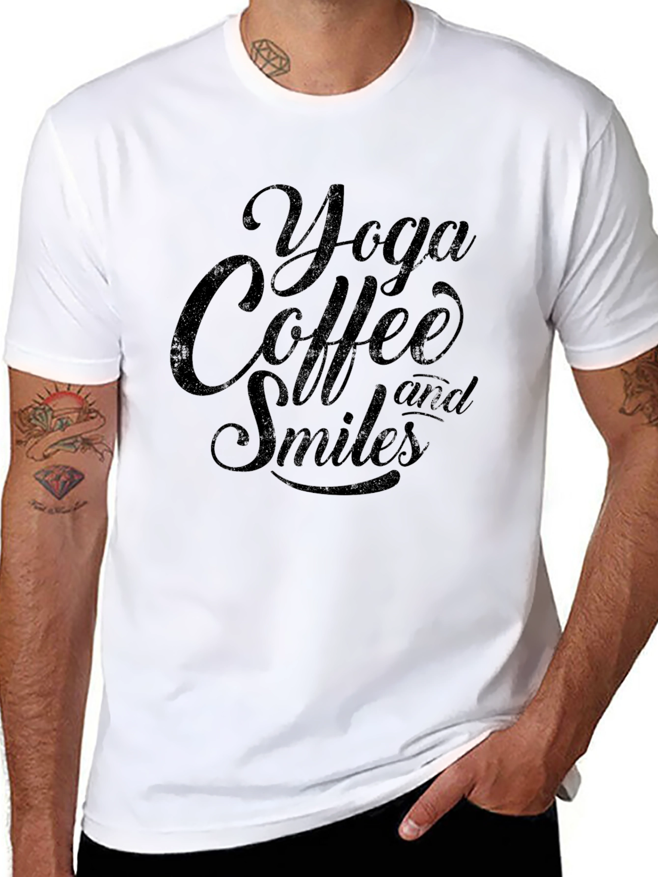 Yoga Coffee and Smiles Black T-Shirt