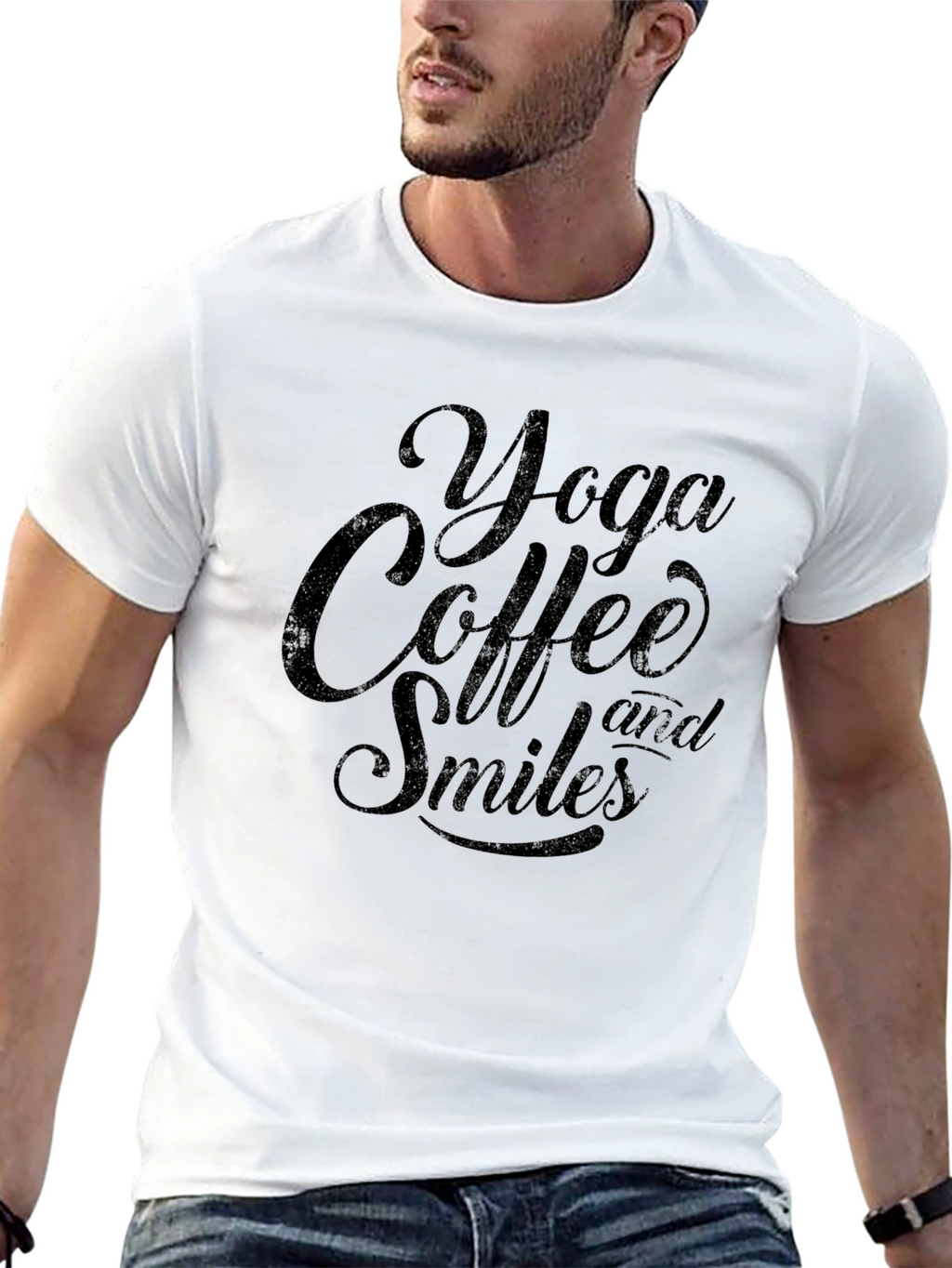 Yoga Coffee and Smiles Black T-Shirt