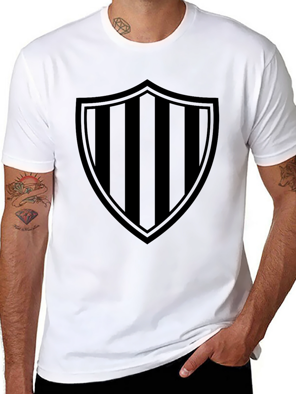 Striped Shield Graphic Tee - Mens Black T-Shirt