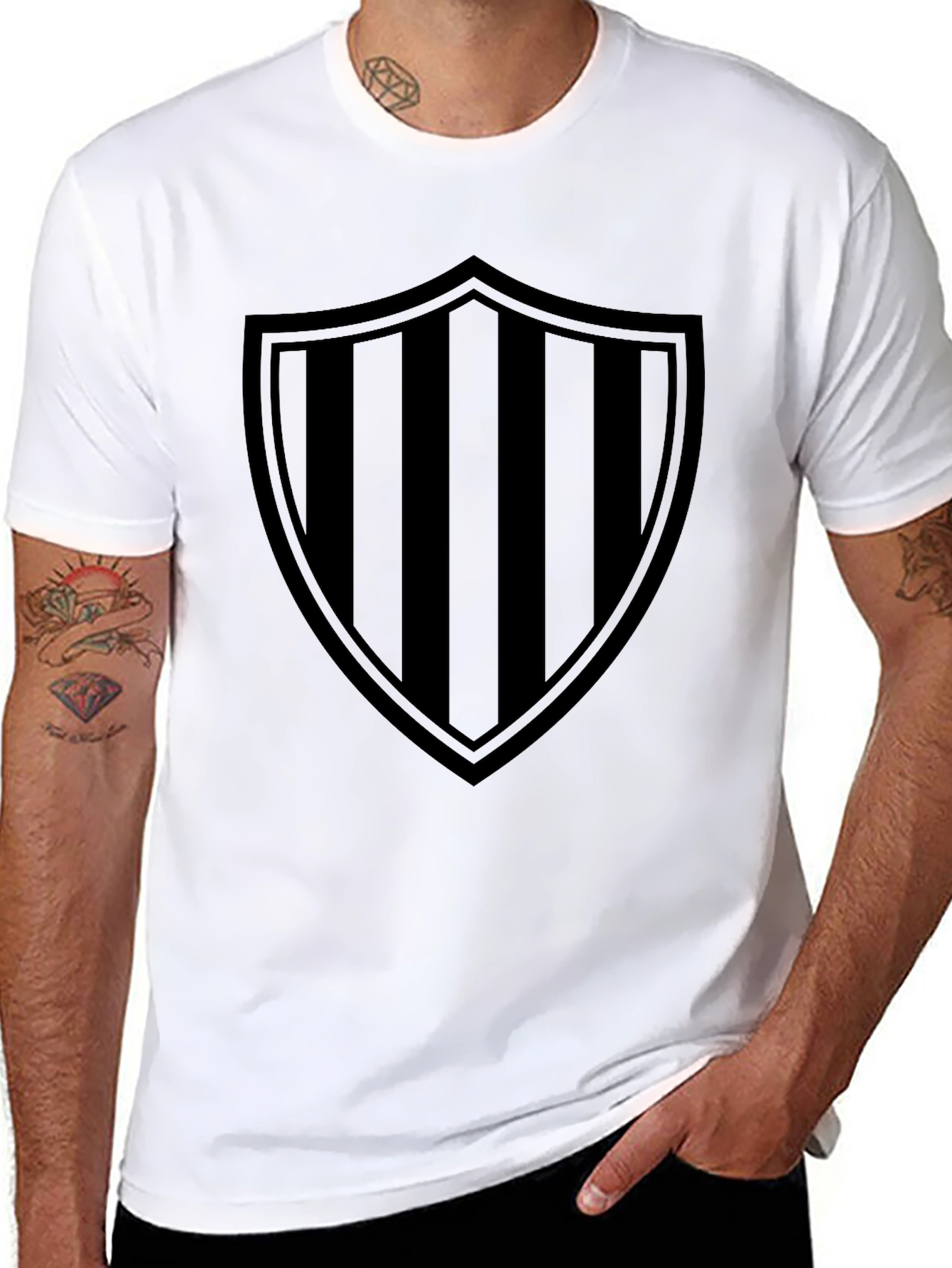 Striped Shield Graphic Tee - Mens Black T-Shirt