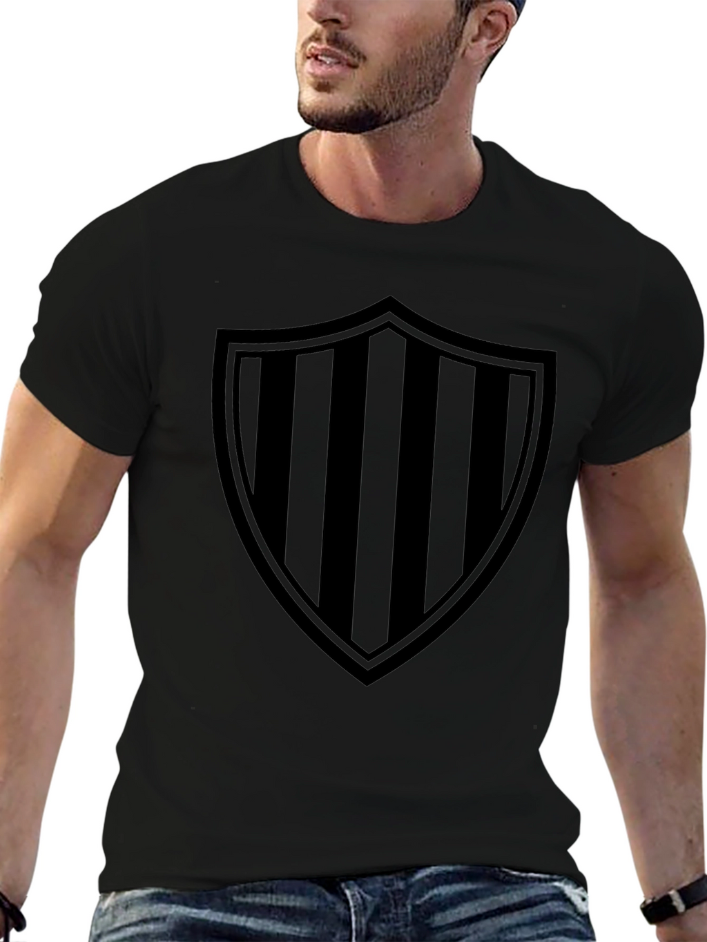 Striped Shield Graphic Tee - Mens Black T-Shirt