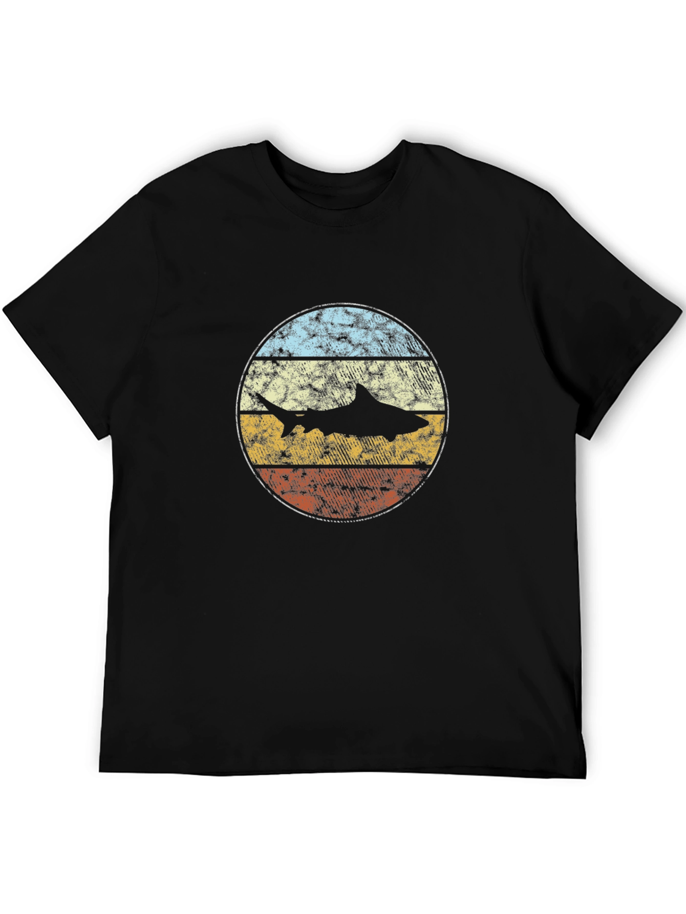 Retro Shark Graphic Tee - Vintage Style Black T-Shirt