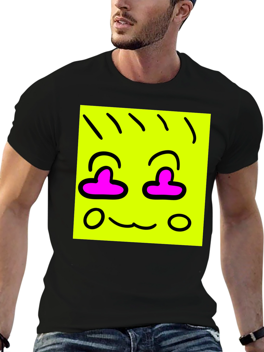 Funky Face Graphic Tee - Black Cotton Blend