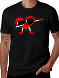 Heart Dabbing Graphic Tee - Black Cotton T-Shirt