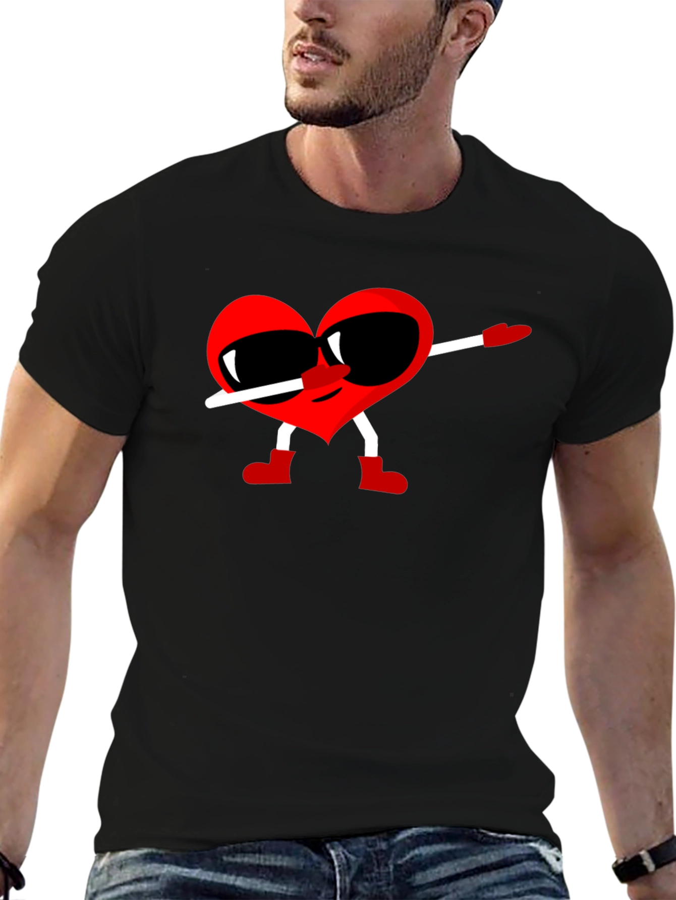 Heart Dabbing Graphic Tee - Black Cotton T-Shirt