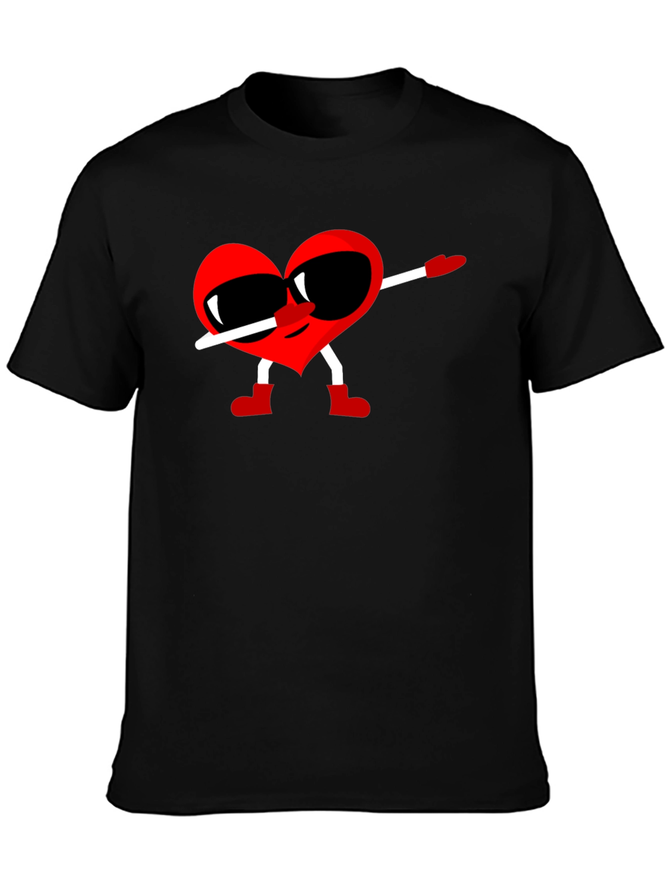 Heart Dabbing Graphic Tee - Black Cotton T-Shirt