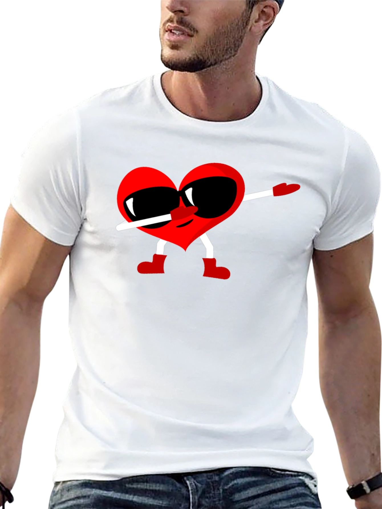 Heart Dabbing Graphic Tee - Black Cotton T-Shirt