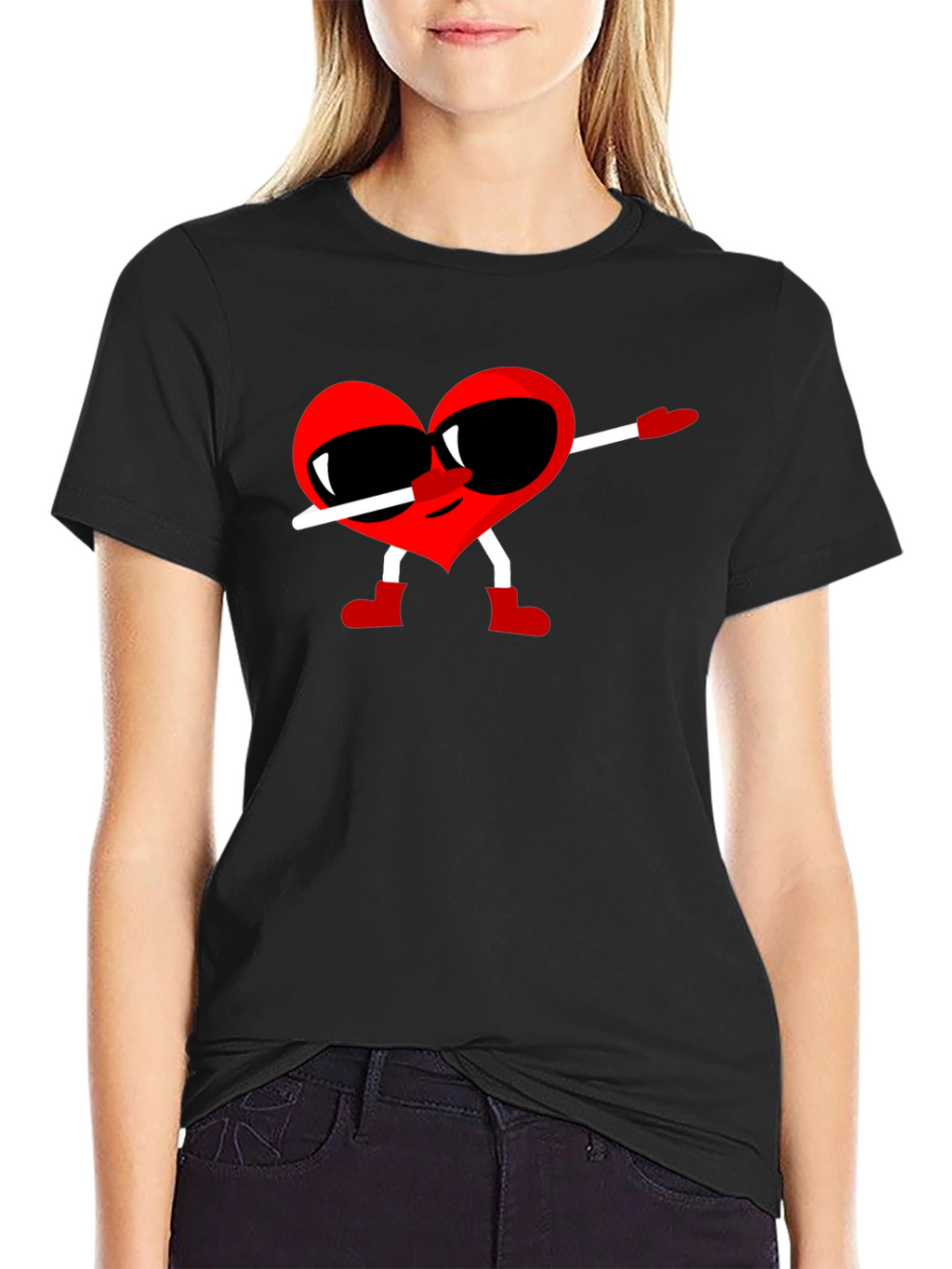 Heart Dabbing Graphic Tee - Black Cotton T-Shirt