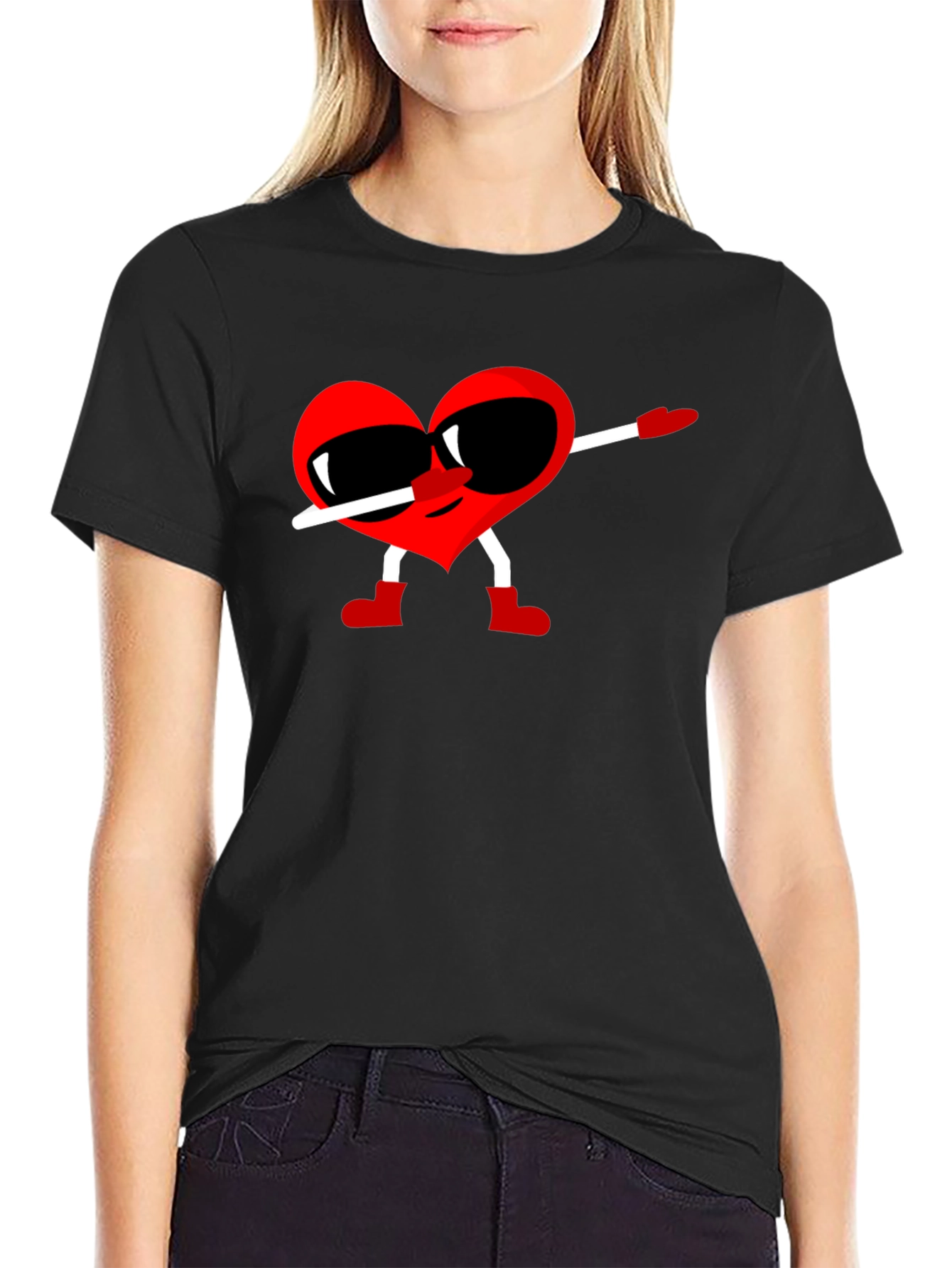 Heart Dabbing Graphic Tee - Black Cotton T-Shirt