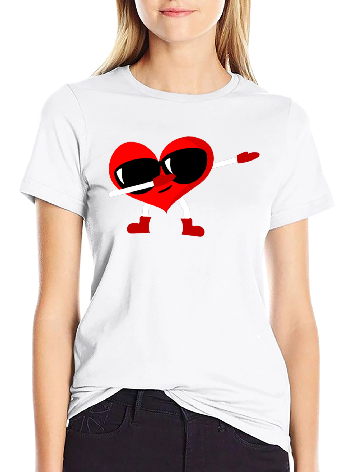 Heart Dabbing Graphic Tee - Black Cotton T-Shirt