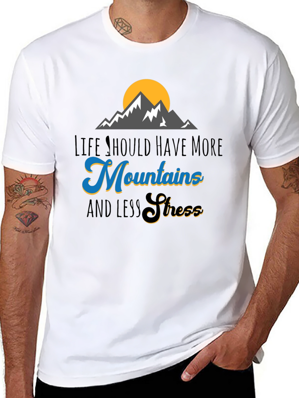Mountains and Less Stress Graphic T-Shirt