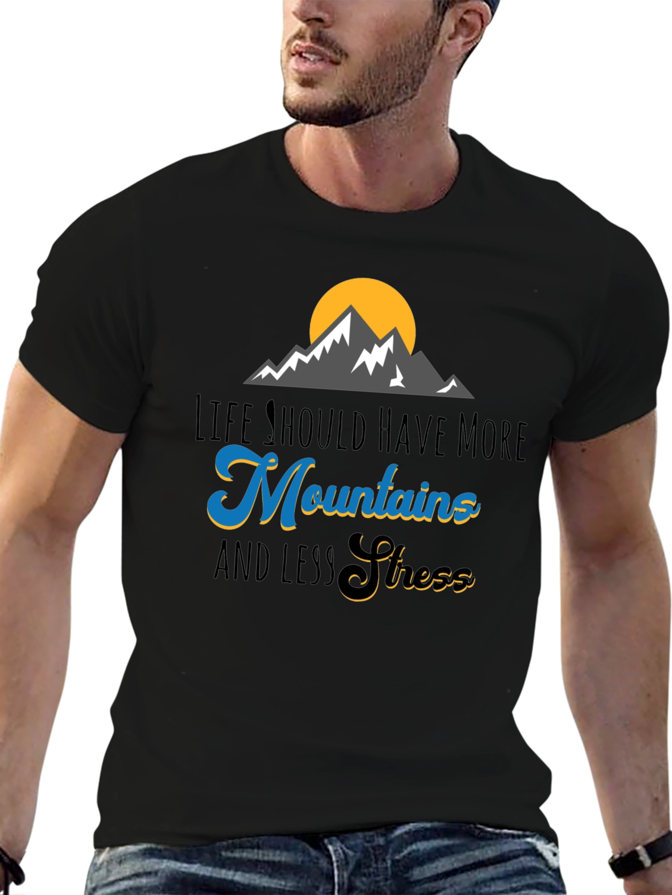 Mountains and Less Stress Graphic T-Shirt
