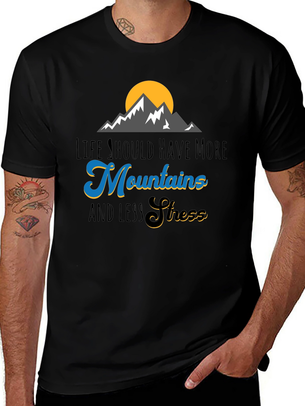 Mountains and Less Stress Graphic T-Shirt