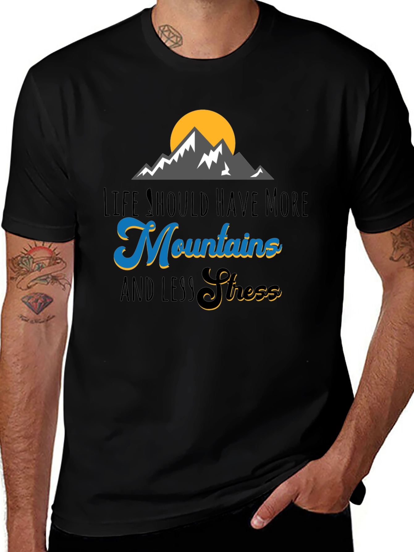 Mountains and Less Stress Graphic T-Shirt