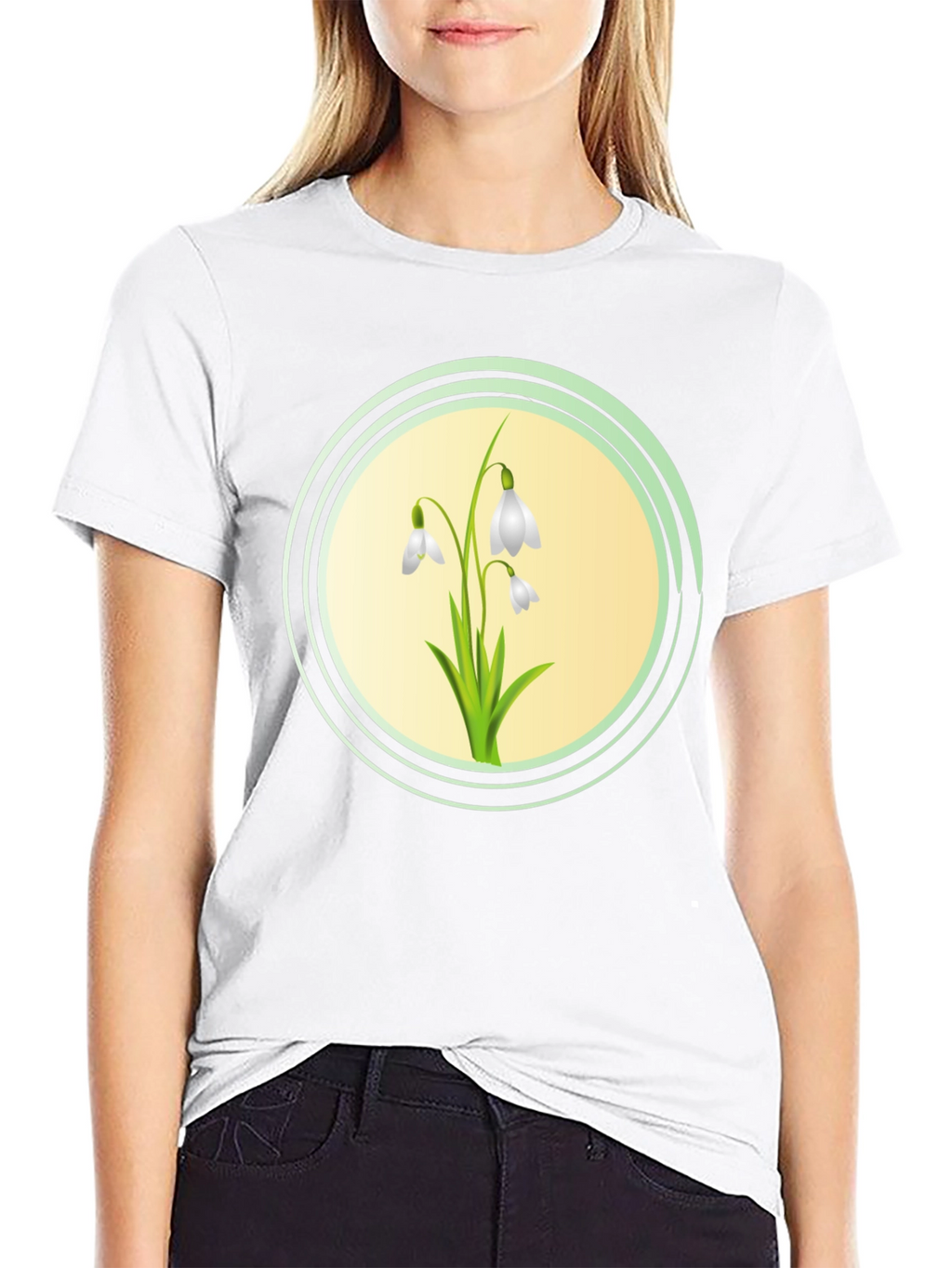 Snowdrop Flower Graphic Black T-Shirt