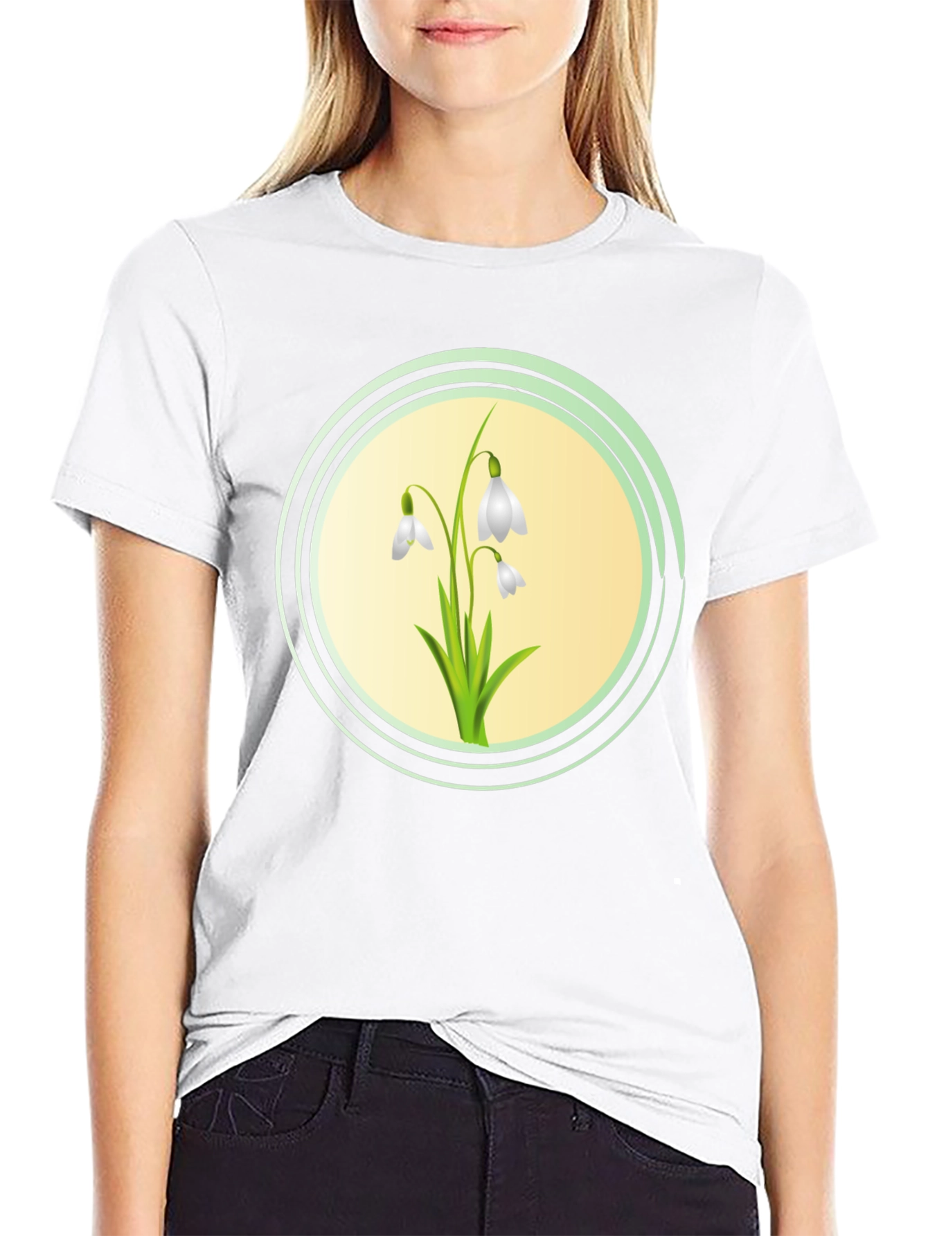 Snowdrop Flower Graphic Black T-Shirt