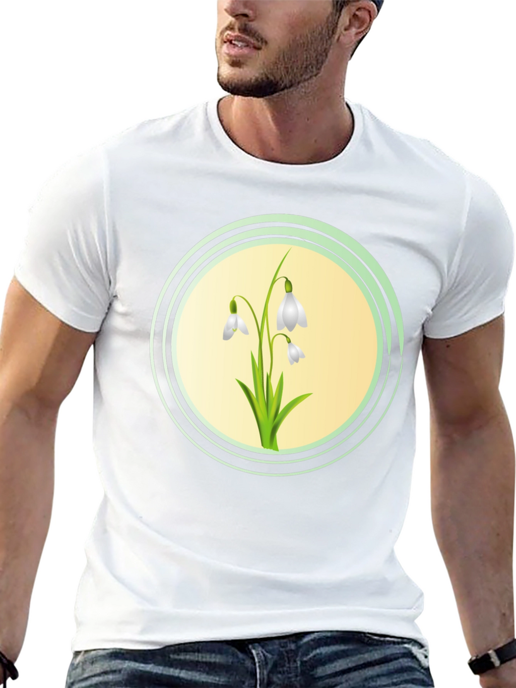 Snowdrop Flower Graphic Black T-Shirt