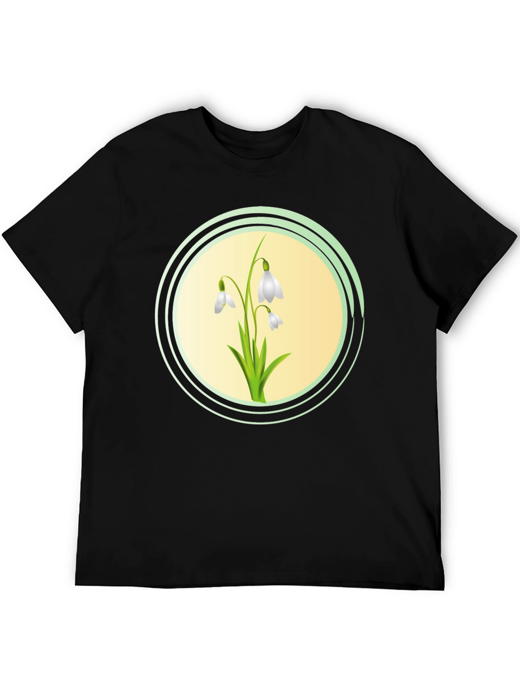 Snowdrop Flower Graphic Black T-Shirt