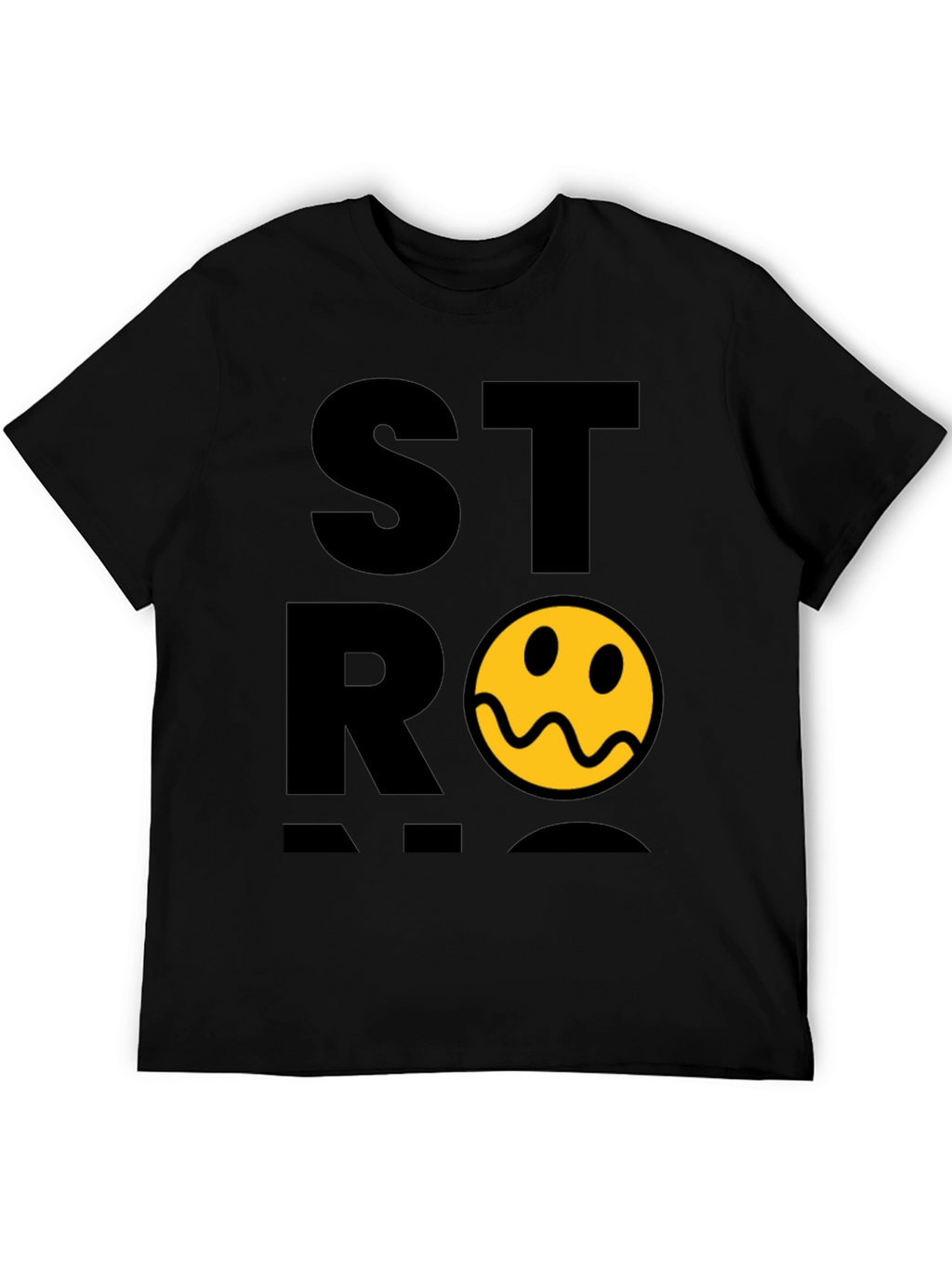 Stylish Black T-Shirt with Distorted Smiley Graphic