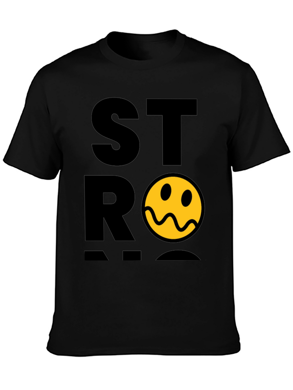 Stylish Black T-Shirt with Distorted Smiley Graphic