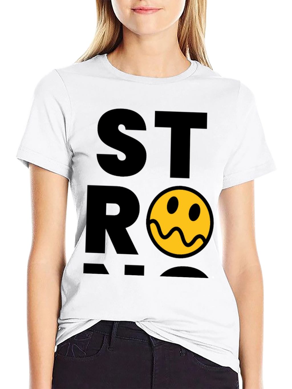 Stylish Black T-Shirt with Distorted Smiley Graphic