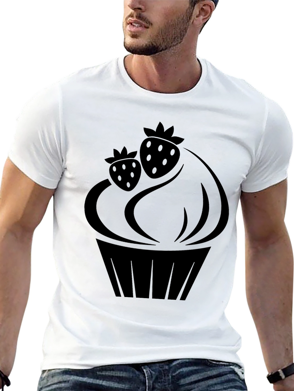 Strawberry Cupcake Graphic T-Shirt - Black