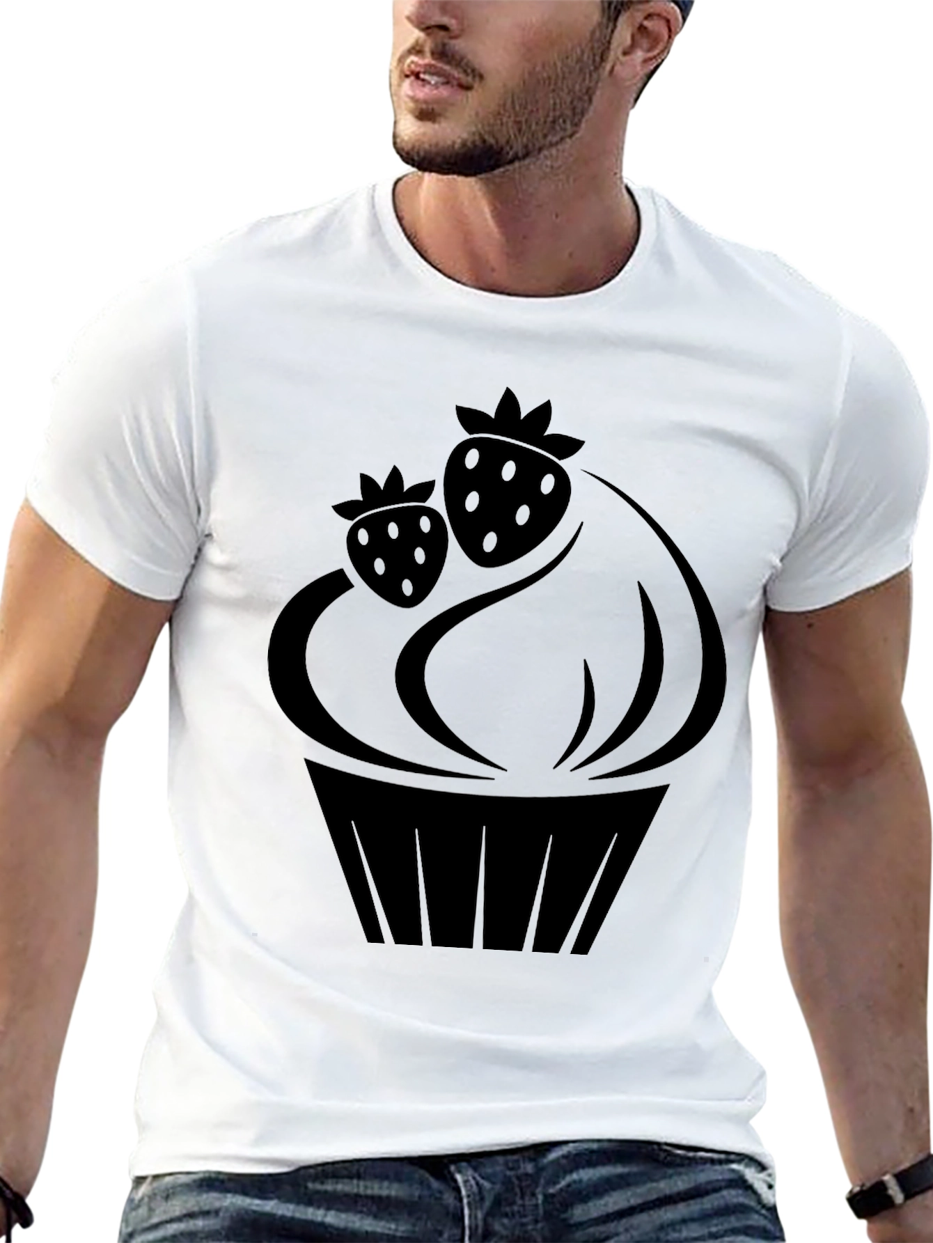 Strawberry Cupcake Graphic T-Shirt - Black