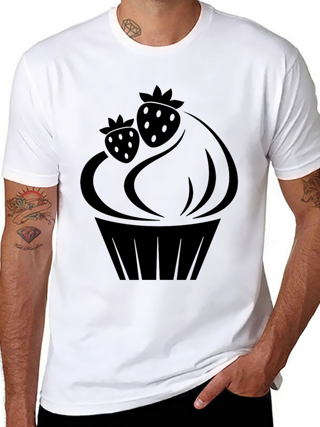 Strawberry Cupcake Graphic T-Shirt - Black