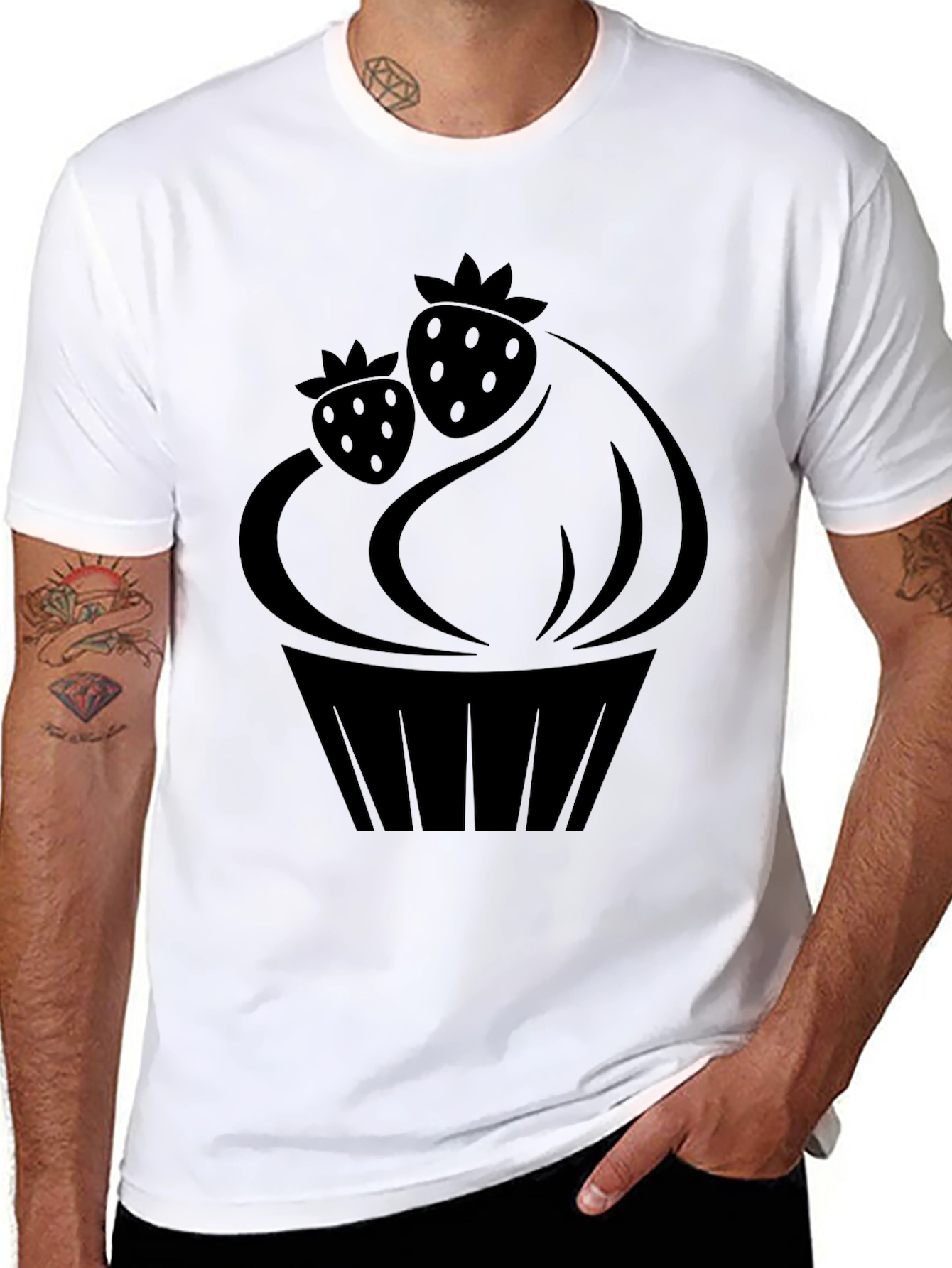 Strawberry Cupcake Graphic T-Shirt - Black