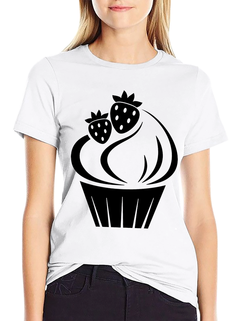 Strawberry Cupcake Graphic T-Shirt - Black