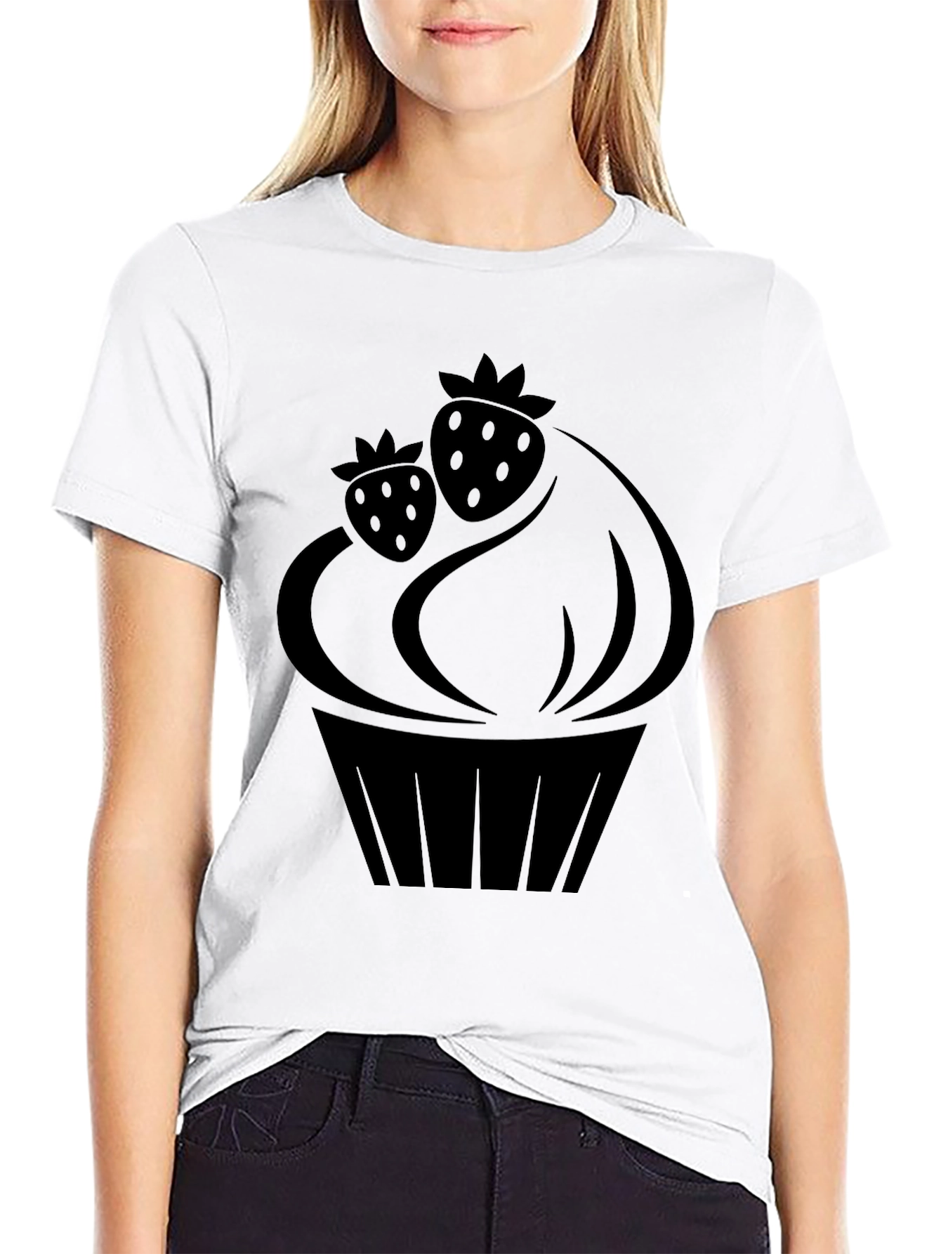 Strawberry Cupcake Graphic T-Shirt - Black