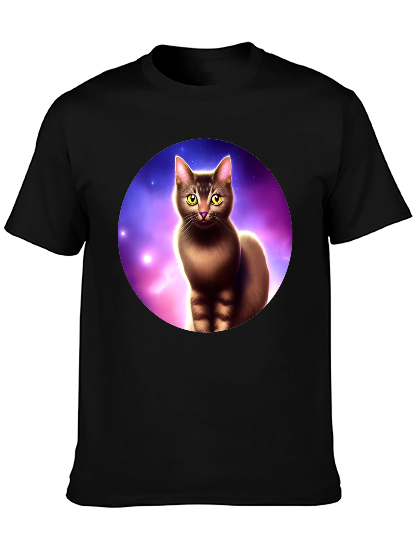 Cosmic Cat Graphic Tee - Black Cotton Comfort