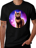Cosmic Cat Graphic Tee - Black Cotton Comfort