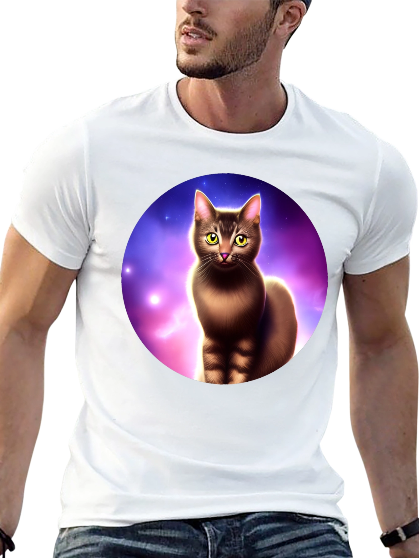 Cosmic Cat Graphic Tee - Black Cotton Comfort