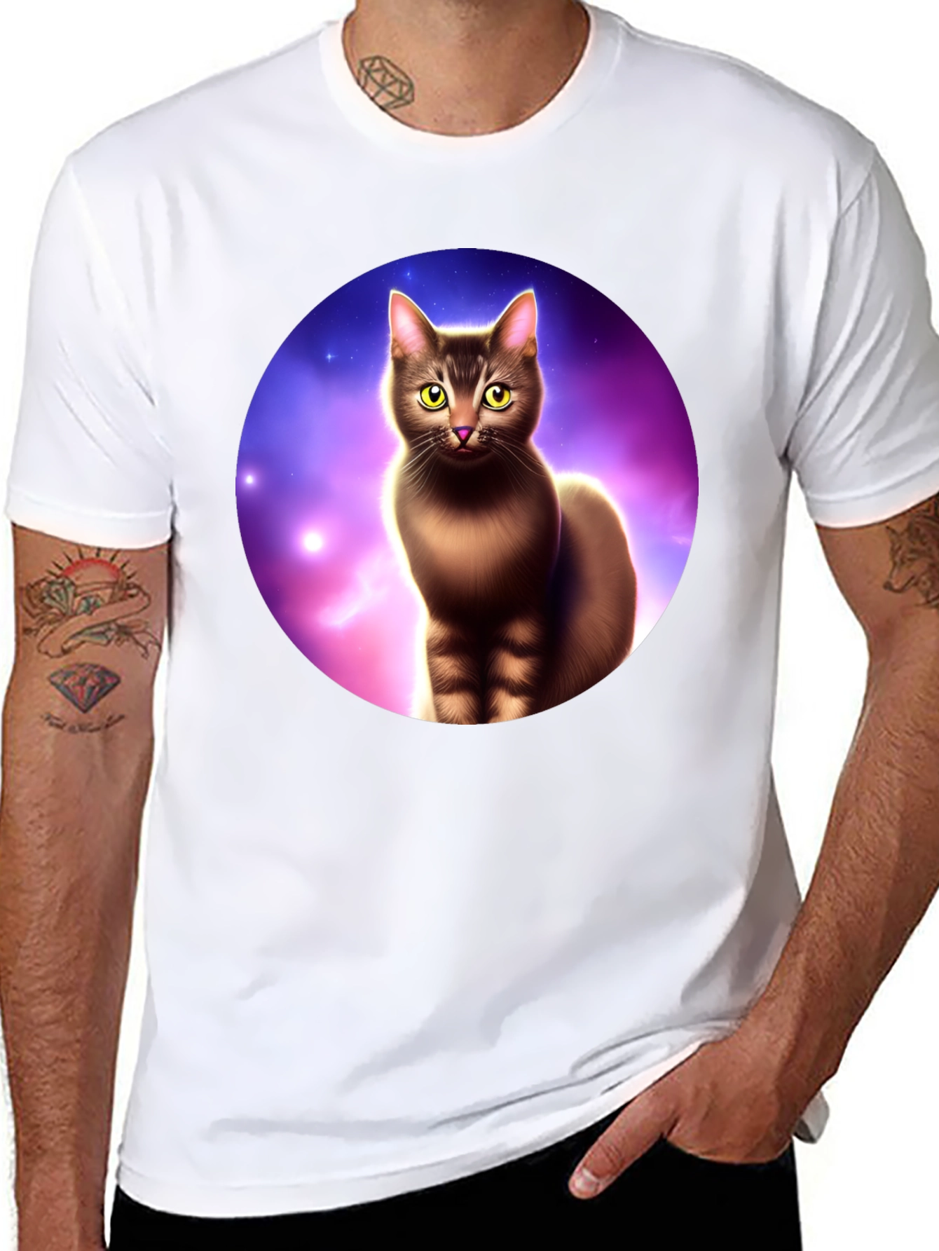 Cosmic Cat Graphic Tee - Black Cotton Comfort