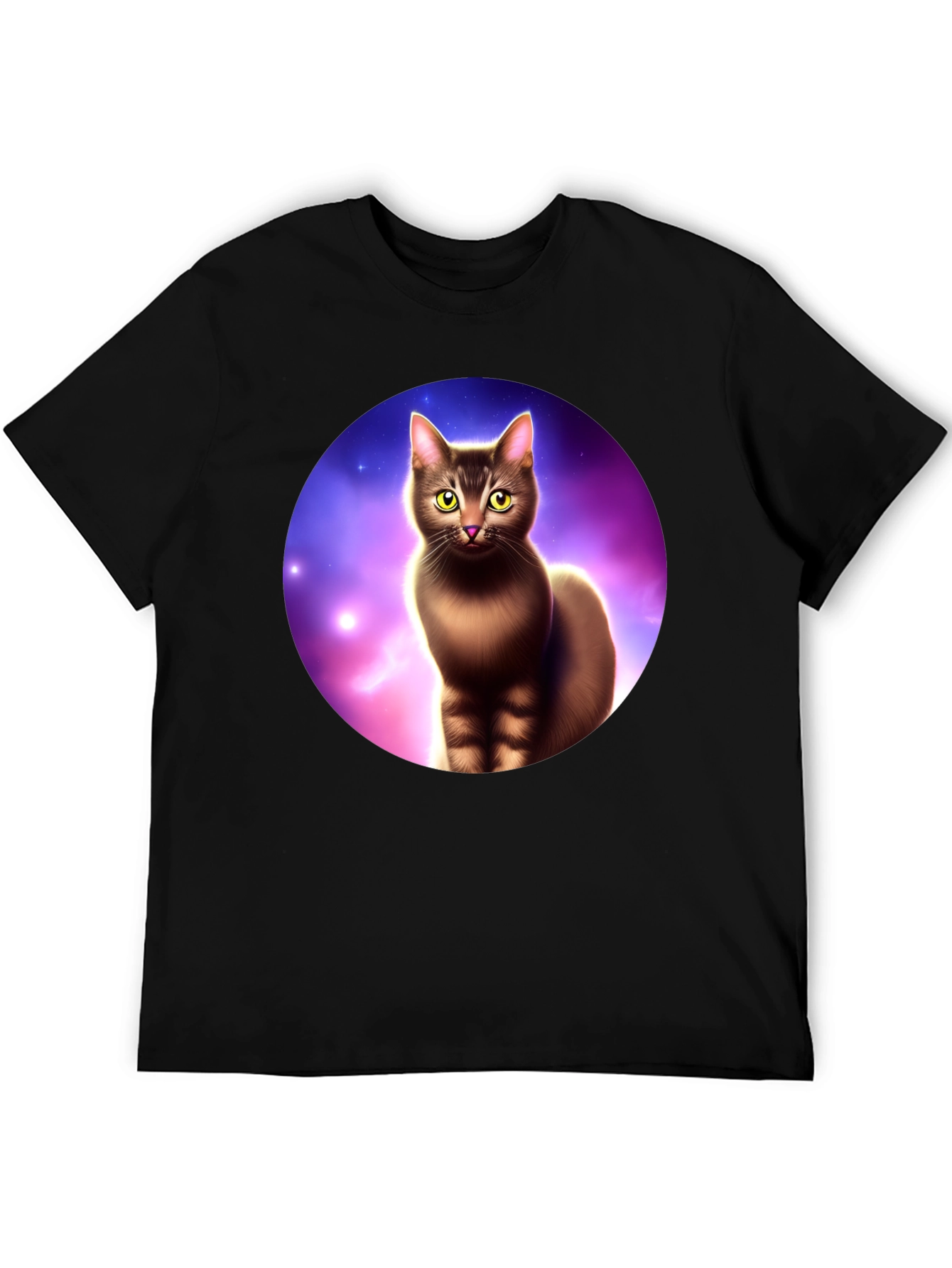 Cosmic Cat Graphic Tee - Black Cotton Comfort