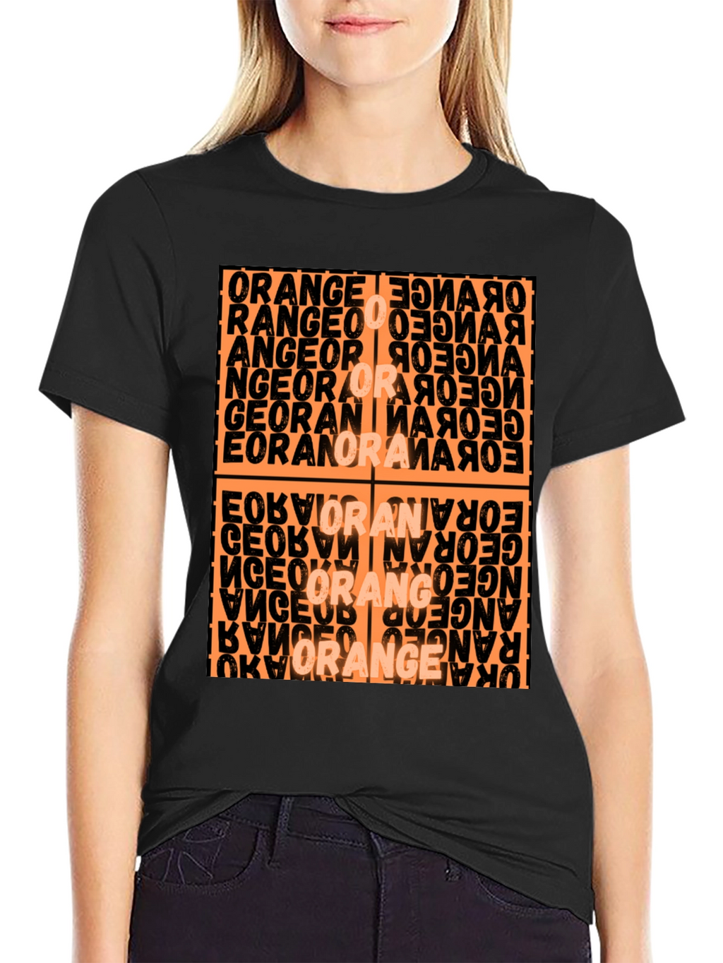 Abstract Orange Word Art Graphic T-Shirt