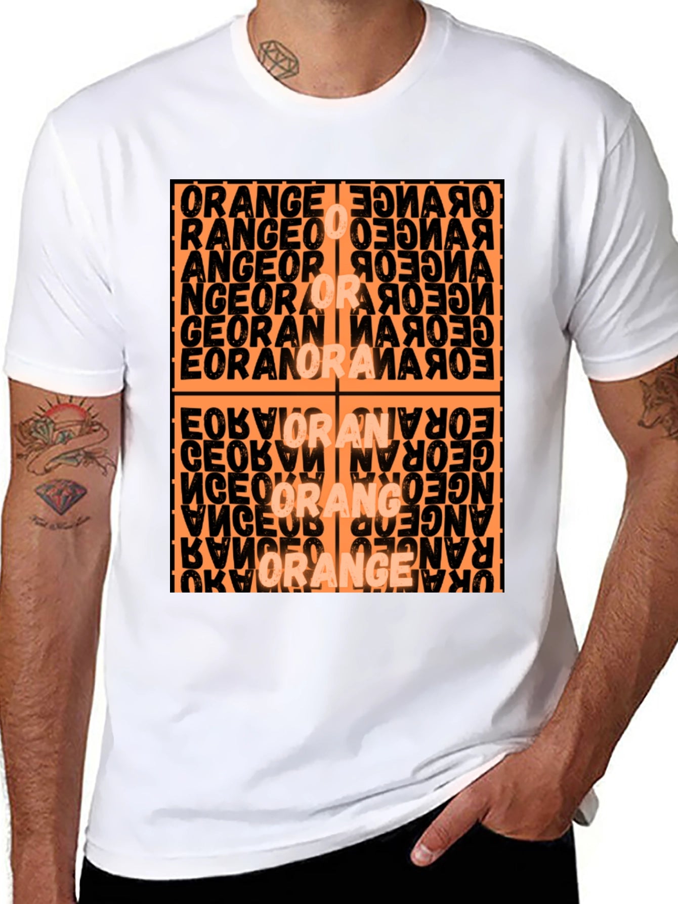 Abstract Orange Word Art Graphic T-Shirt