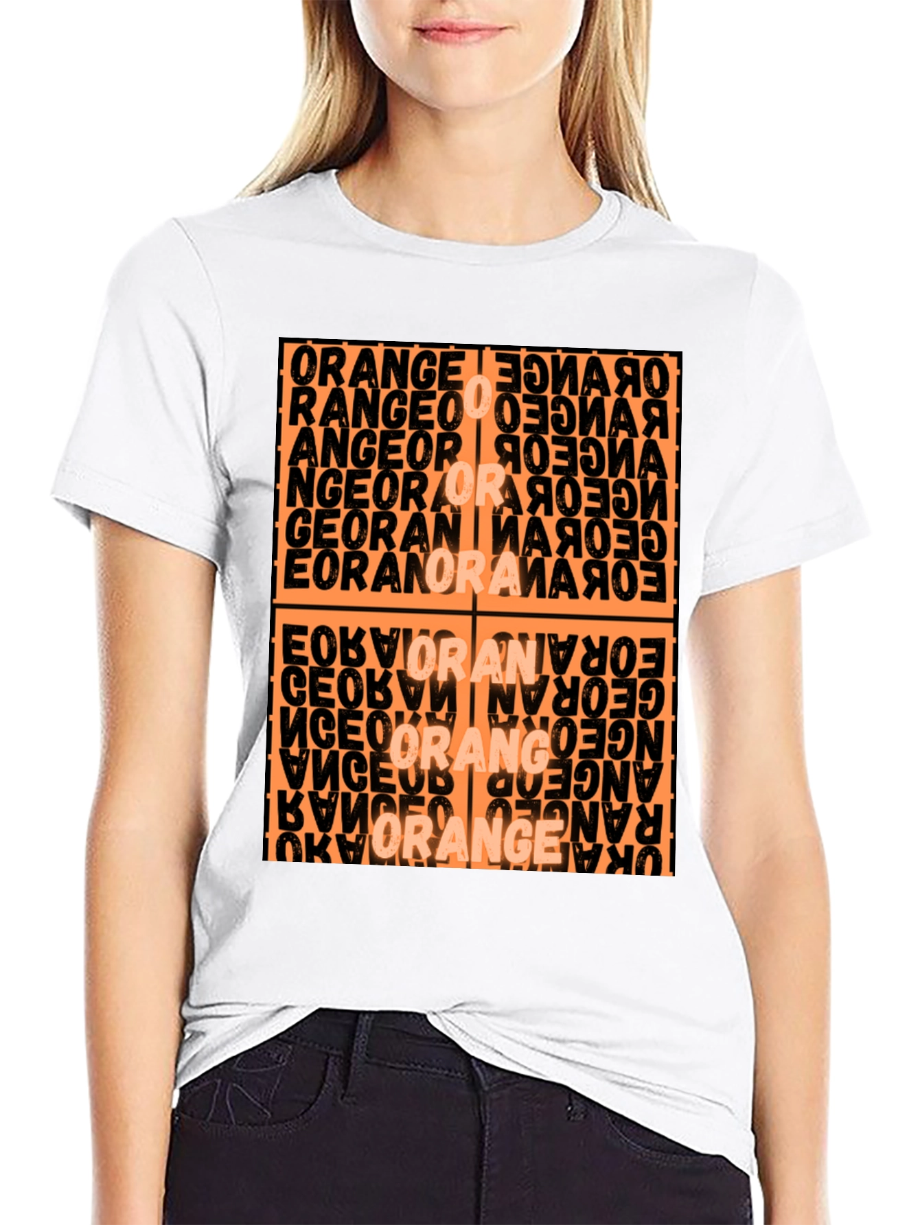 Abstract Orange Word Art Graphic T-Shirt