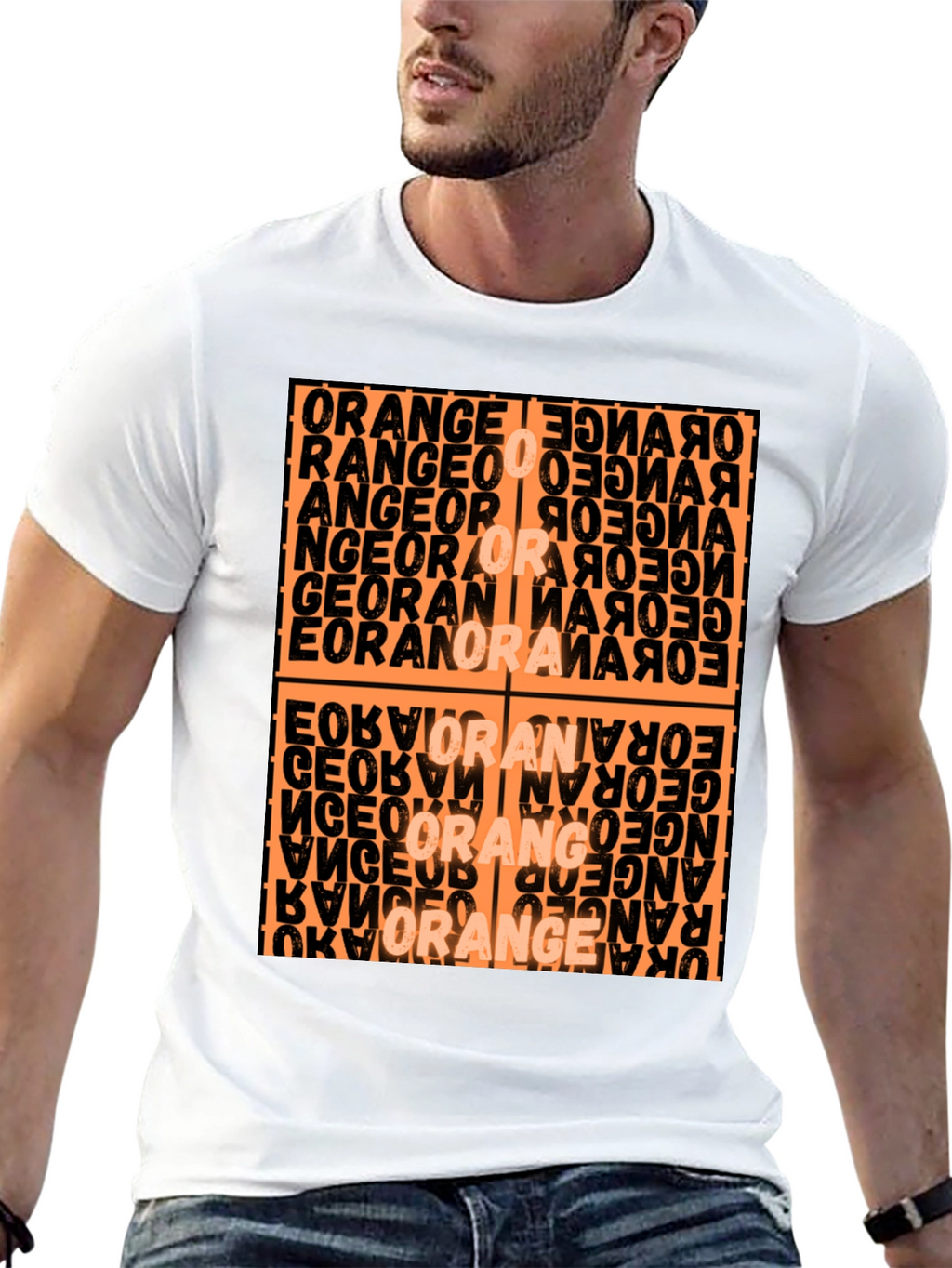 Abstract Orange Word Art Graphic T-Shirt
