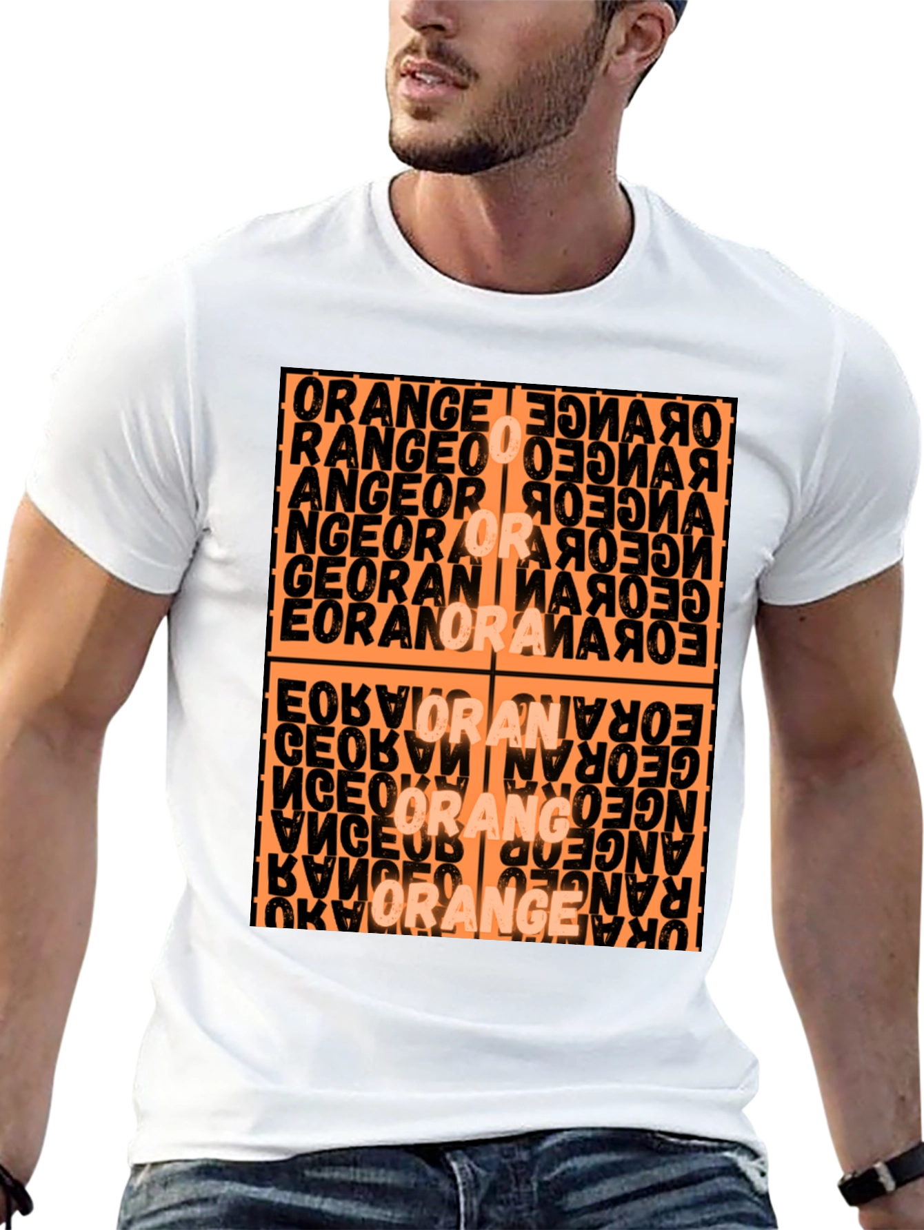 Abstract Orange Word Art Graphic T-Shirt
